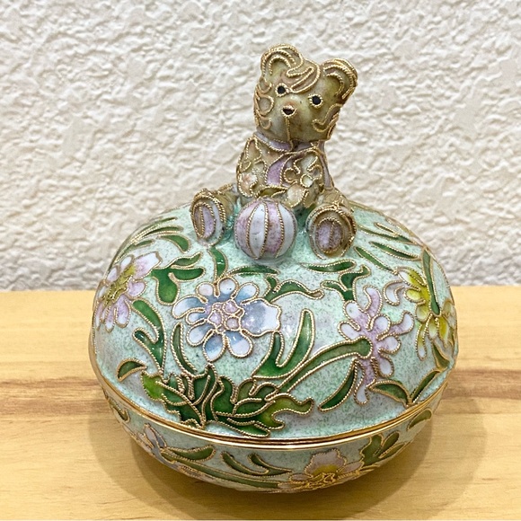 Vintage NYCO Nikki Yassaman Green Bear Trinket Box Faberge Enameled Art Figurine - Picture 3 of 13
